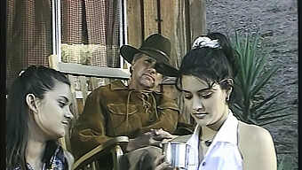 Maedel Gives A Blowjob And Gets Fucked By Two Cowboys In Vintage Porn