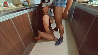 Skinny Indian Cousin Eats Pussy And Gets Cummed On In The Kitchen