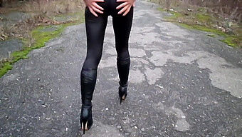 Leggy Beauty In Heels And Tight Pants Teases With Foot Fetish Fun