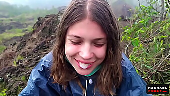 Russian Teen Gives The Riskiest Outdoor Blowjob On A Bali Volcano - Pov