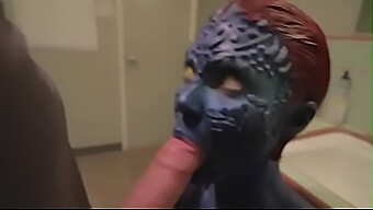 Mystique'S Cosplay Blowjob With Contacts And Oral Techniques