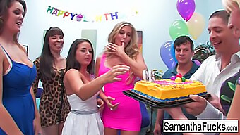 Samantha's birthday bash turns into a raunchy group encounter