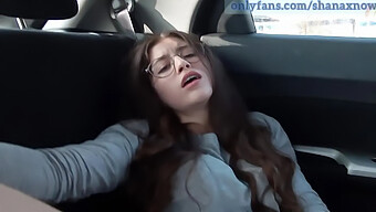 Shana X Now'S Petite Brunette Reaches Orgasm While Masturbating In A Car