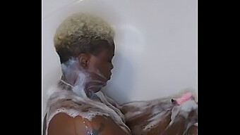 African American Woman Masturbates In The Tub