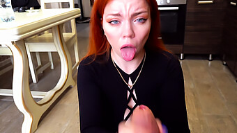 18-Year-Old Redhead Gives A Deepthroat And Swallows Cum