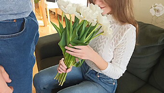 A 18-Year-Old Girl Loses Her Virginity And Receives A Creampie Following A Blowjob And Receiving Flowers