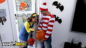 「Bruno Dickemz drills teen Evelin Stone in a hilarious pumpkin-themed cosplay scenario」