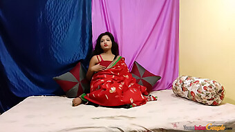 Desi Teen'S Solo Pleasure Session In A Red Sari