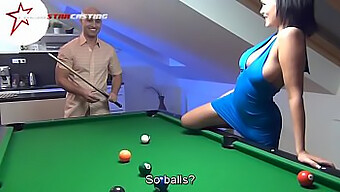 Natural Brunette Gets Wild On The Pool Table